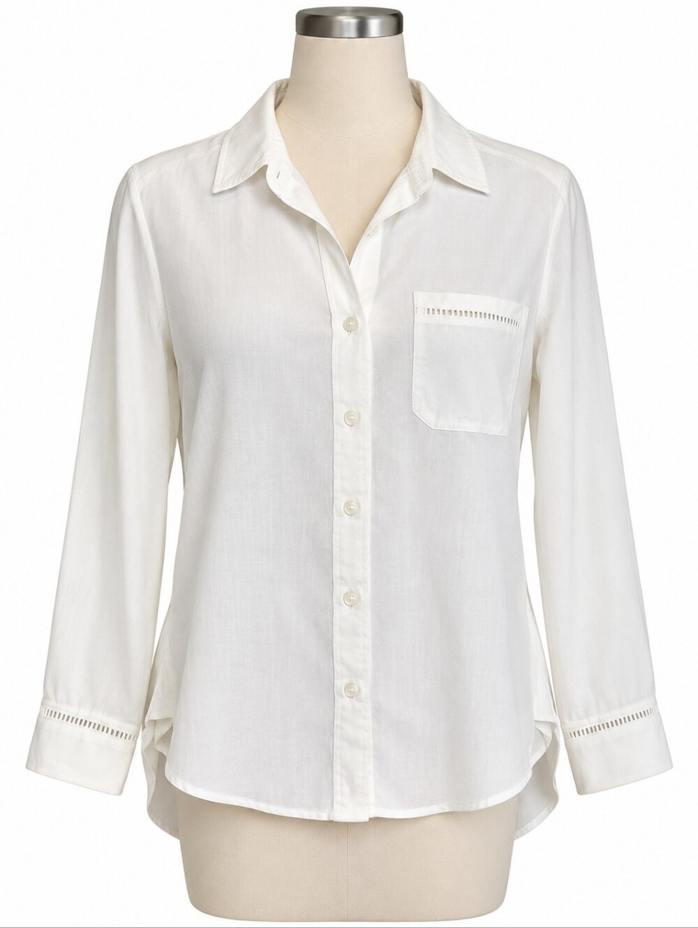 CLOTH & STONE White Blouse. Ladder Stitch Detail. 100% Tencel.